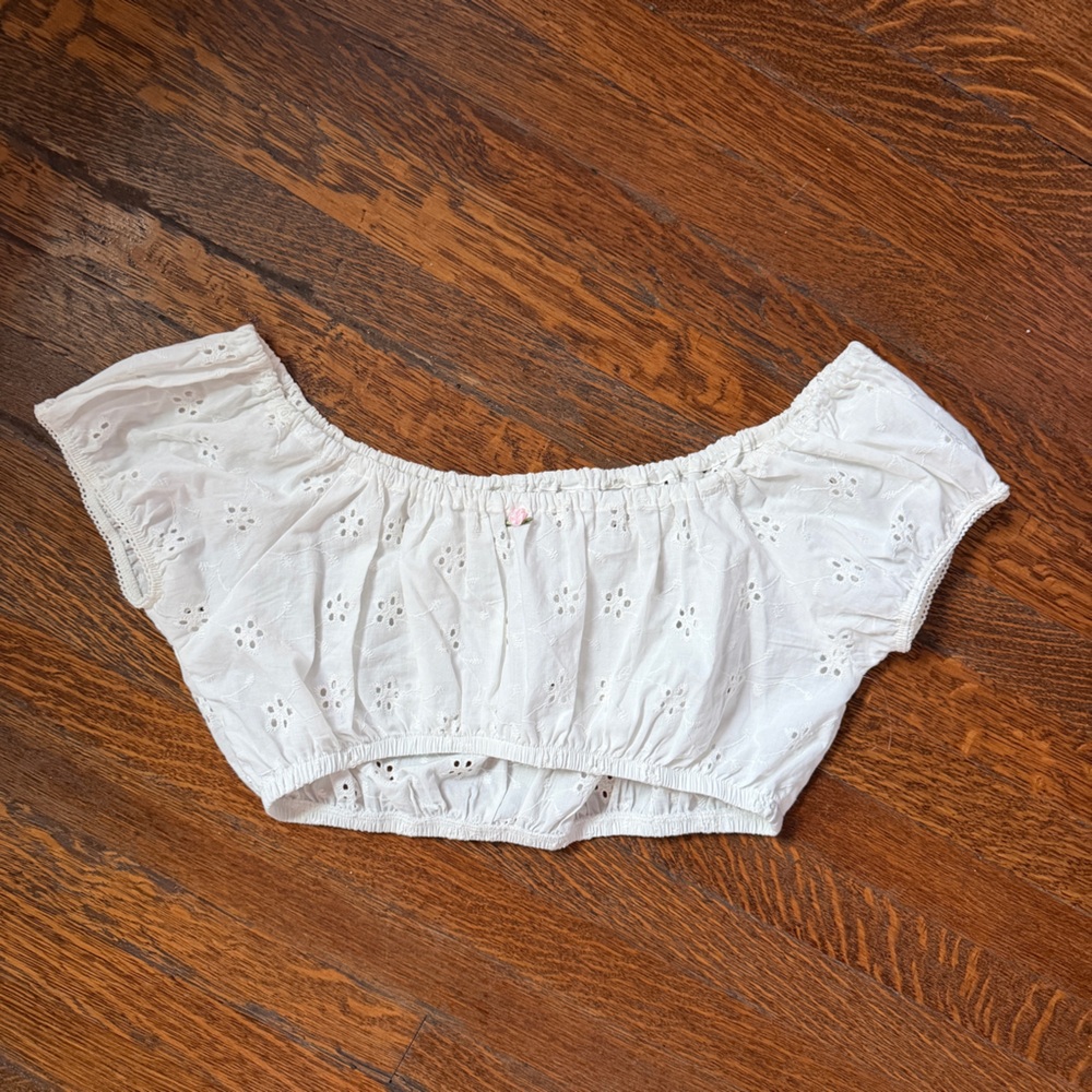 Rat Boi White Eyelet Off-Shoulder Top, Medium